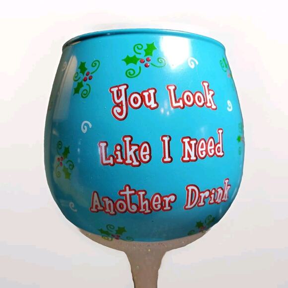 Christmas Handblown Wine Water Glass Hand Painted Blue Snowman Adult Humor Gift - Picture 2 of 8